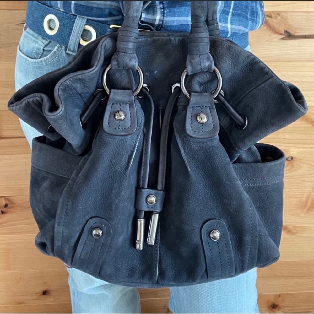 B. Makowsky Navy Blue Leather Suede Purse